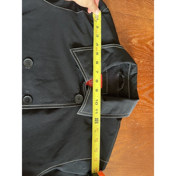 ESPRIT Black Short Trench Long Sleeve Pea Coat Lined Formal Large Women - Picture 8 of 8